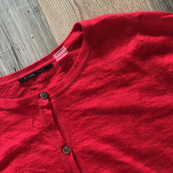 BRAZEAU TRICOT Red Cashmere Crop Sweater Size: 2 - Picture 6 of 16